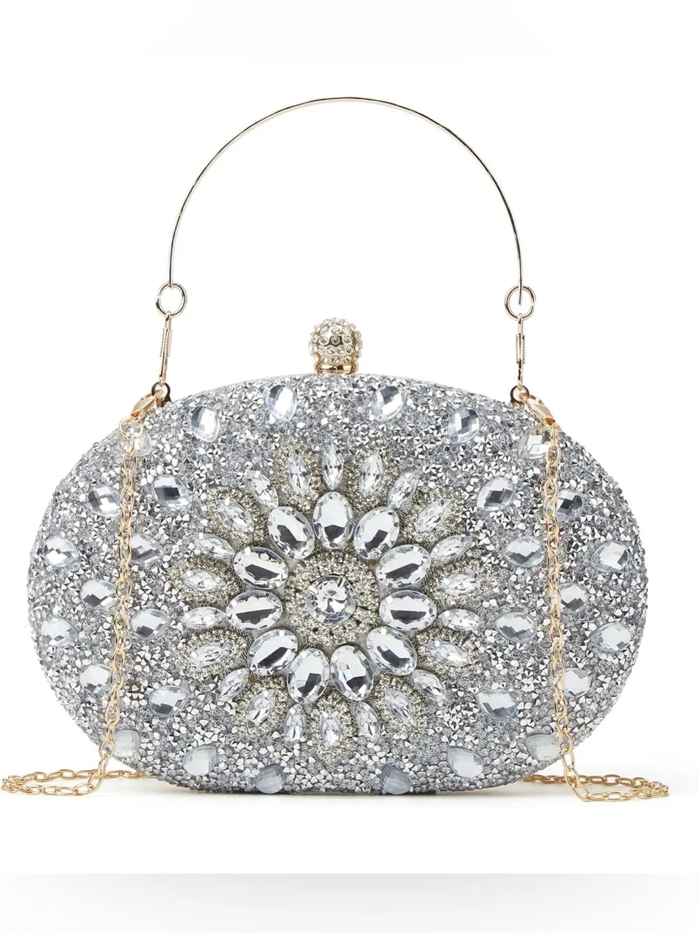 Silver Crystal Embellished Evening Clutch - Elegant Sparkle